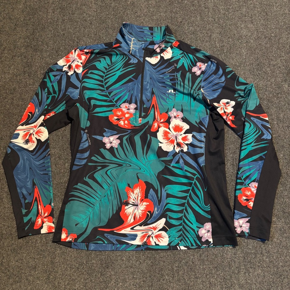 J.Lindeberg Luke Mid Layer Trendy Tropical Floral Quarter Zip Golf Pullover XL